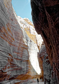 View up of the siq leading into the new seventh wonder of the world of petra in jordan