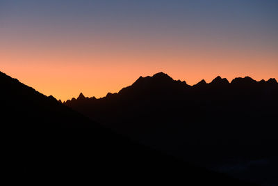 Silhouette mountains against clear sky during sunset