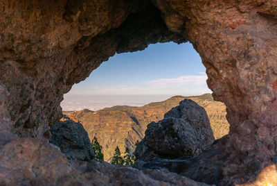 Rock formations in sea seen through cave