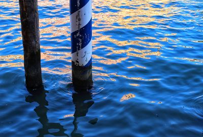 High angle view of text on lake
