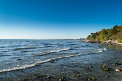 Scenic view of sea against clear sky