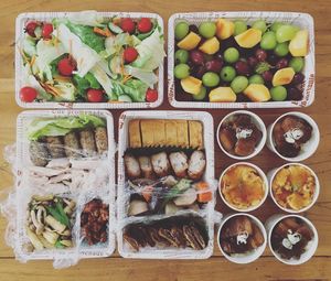 High angle view of vegetables on table