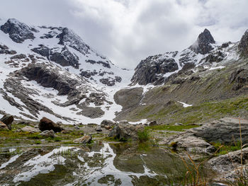 Scenic view of snowcapped mountains against sky