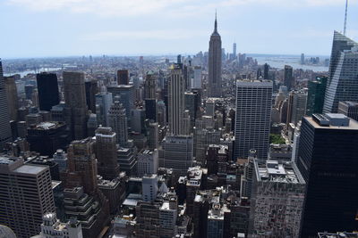 New york manhattan skyline from top of the rock observation deck, panoramic view on ny city