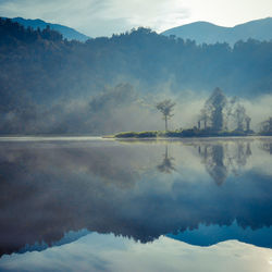 Reflection of trees in lake against sky