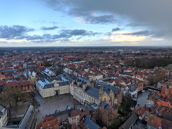 High angle shot of townscape against sky