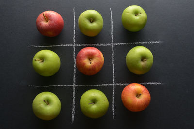 High angle view of apples on table