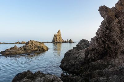 Panoramic view of sea against clear sky