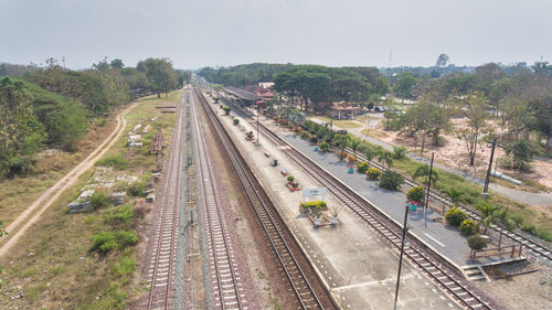 High angle view of railroad tracks against sky