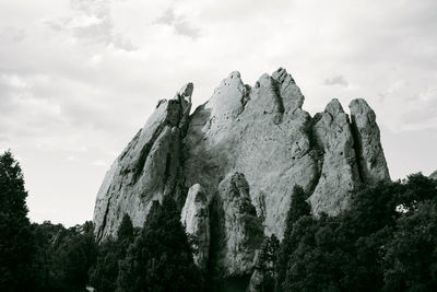 Low angle view of rock formation against sky