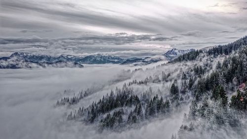 Scenic view of snowcapped mountains against sky