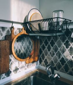 Close-up of metal structure on table at home