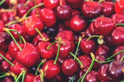 Full frame shot of cherries in market