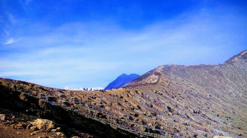 Scenic view of rocky mountains against blue sky