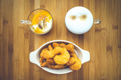 High angle view of breakfast on table