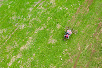 High angle view of kites on field