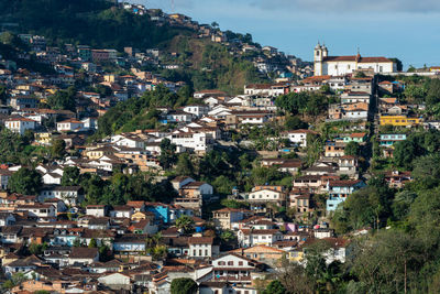 High angle view of buildings in city