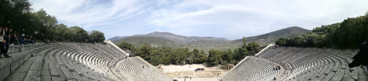 Panoramic view of mountain range against sky