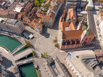 High angle view of buildings in city