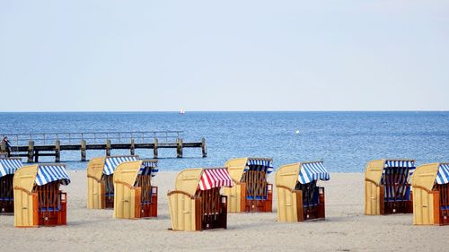 Scenic view of beach against clear sky