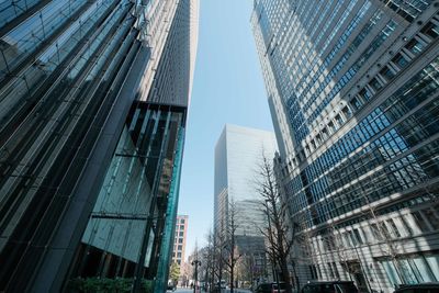 Low angle view of modern buildings in city