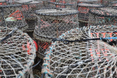 Full frame shot of fishing nets at harbor