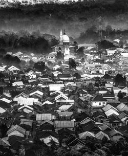 High angle view of buildings in city