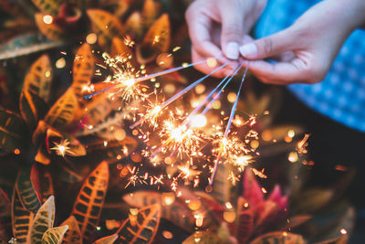 Midsection of person holding firework display