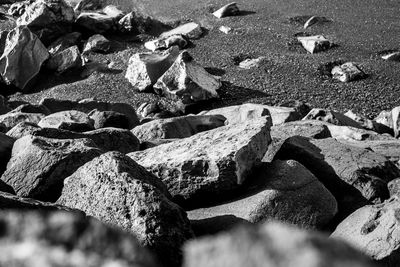 High angle view of rocks on shore