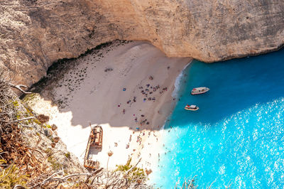 High angle view of rocks on beach