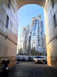 View of city street against clear sky