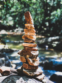 Close-up of stone stack on rock