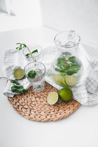 High angle view of fruit salad on table