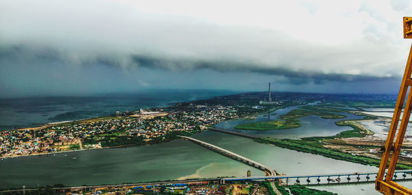 High angle view of city at waterfront