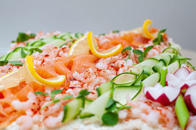 Close-up of chopped fruit salad in plate