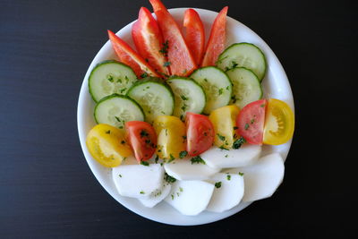 High angle view of fruit salad in bowl