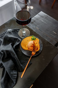 High angle view of food on table