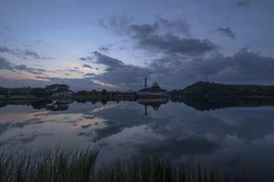 Scenic view of lake against cloudy sky