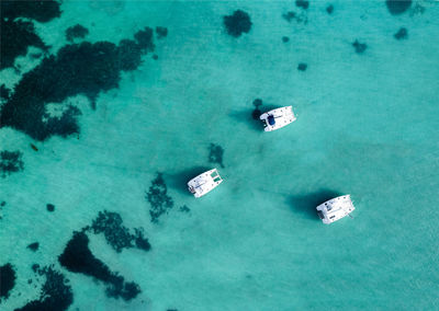 High angle view of boats in sea