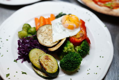 Close-up of breakfast served in plate