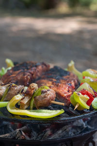 Close-up of meal on barbecue grill