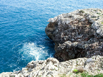 High angle view of rock formation in sea