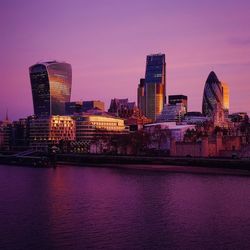 City skyline at sunset