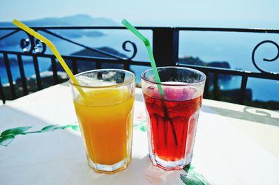 Colorful cold drinks on a hot summer day