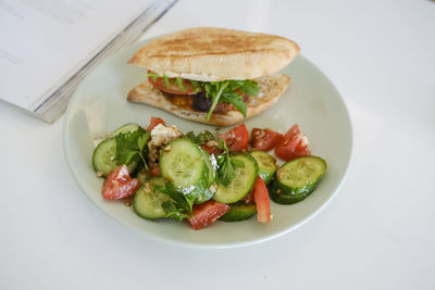 High angle view of food in plate