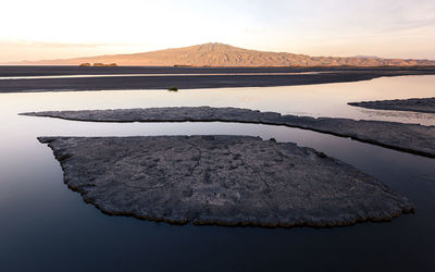 Scenic view of lake against sky during sunset