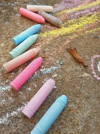 Close-up high angle view of multi colored stone