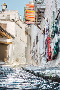 Low angle view of multi colored buildings in city