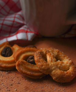 Close-up of pretzels on table 