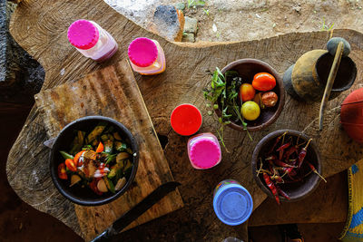 High angle view of food on table